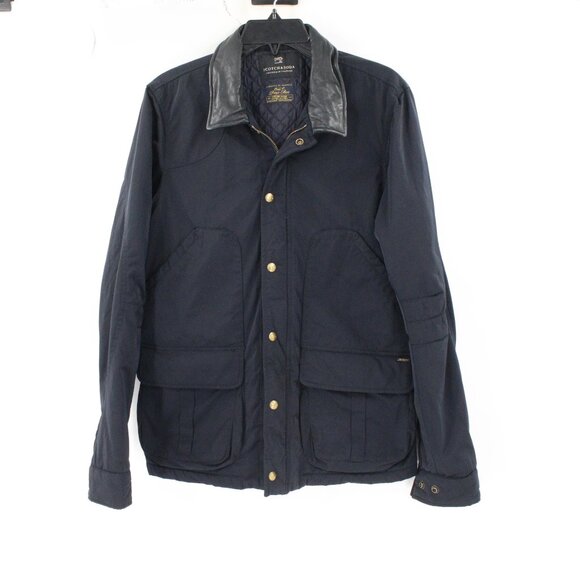 Scotch soda bomber jacket men's medium blue leather collar utility pockets zip - Picture 1 of 16